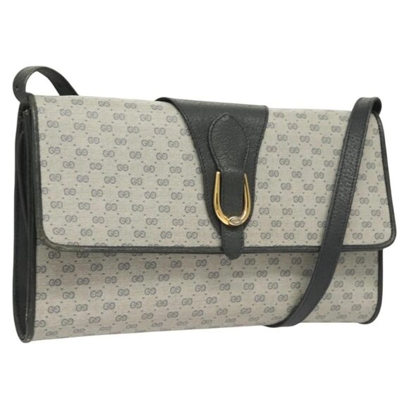 GUCCI Micro GG Supreme Shoulder Bag PVC Navy Gold 89 02 050 Auth BA3432 - Picture 1 of 16